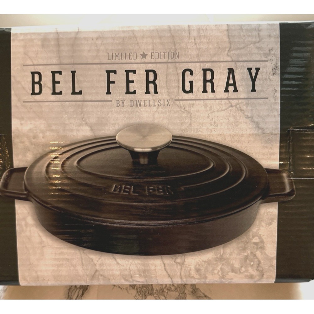 Bel Fer Au Gratin Pan 9 in Gray Dwellsix Limited Edition Enameled Cast Iron NIB